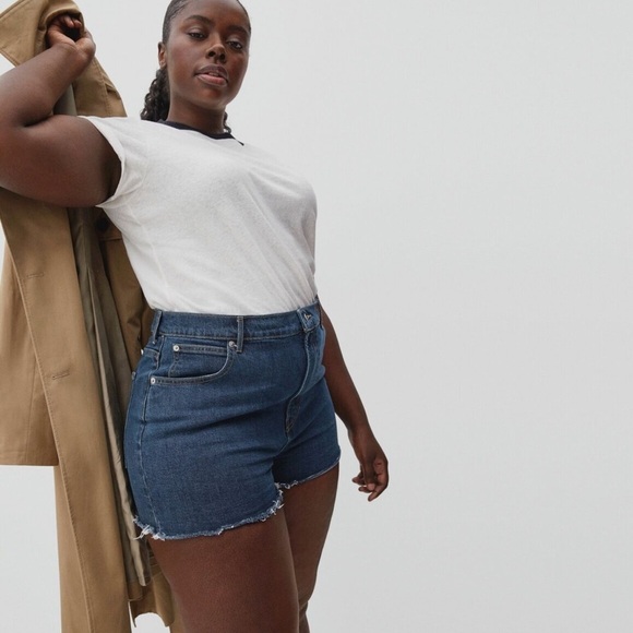 EVERLANE Women's 27 The Way High Denim Short Dark Wash Raw Hem Stretch Cotton - Picture 4 of 13